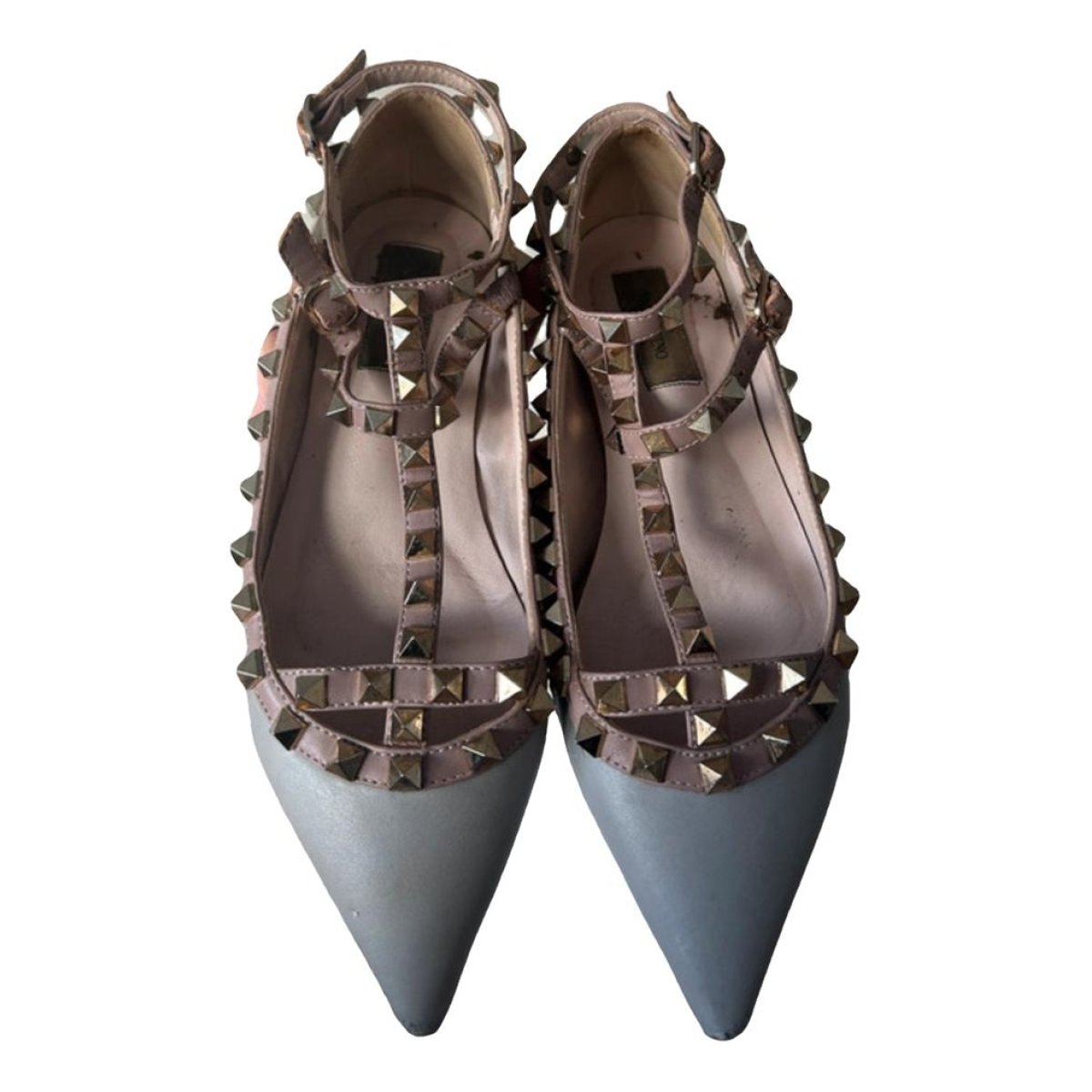 Rockstud leather ballet flats
