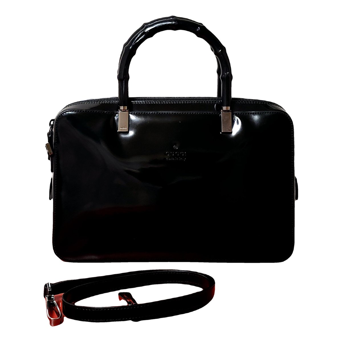 Bamboo patent leather handbag