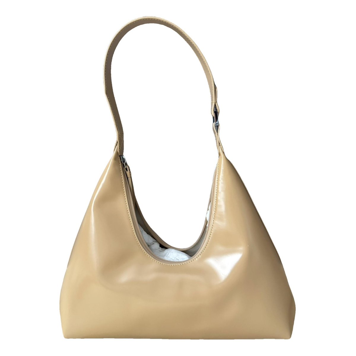Amber patent leather handbag