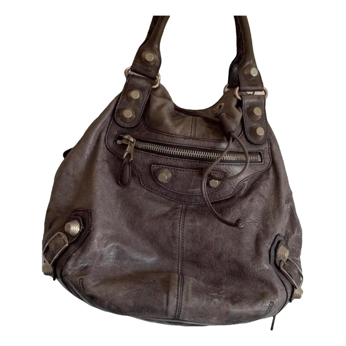 Pompon leather handbag