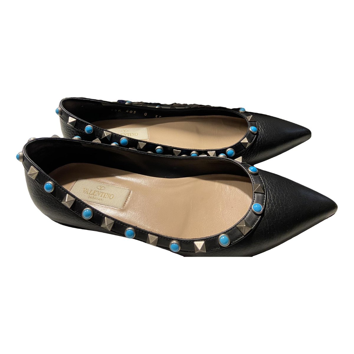 Rockstud leather ballet flats