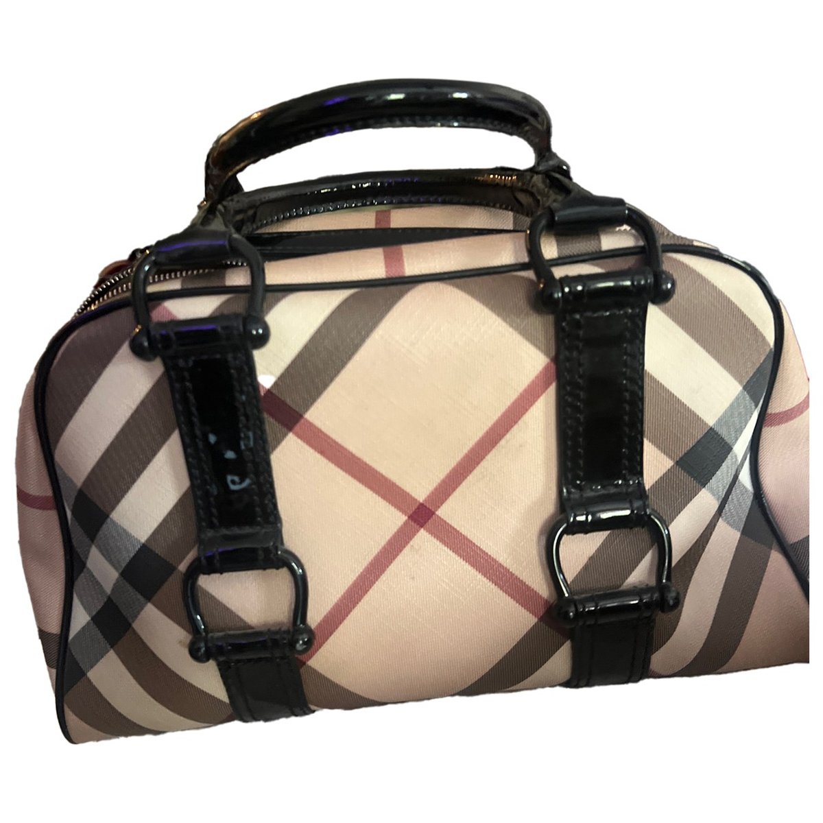 Title patent leather handbag