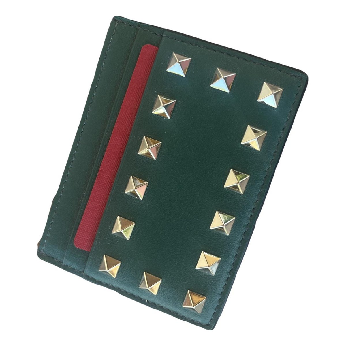 Rockstud leather card wallet