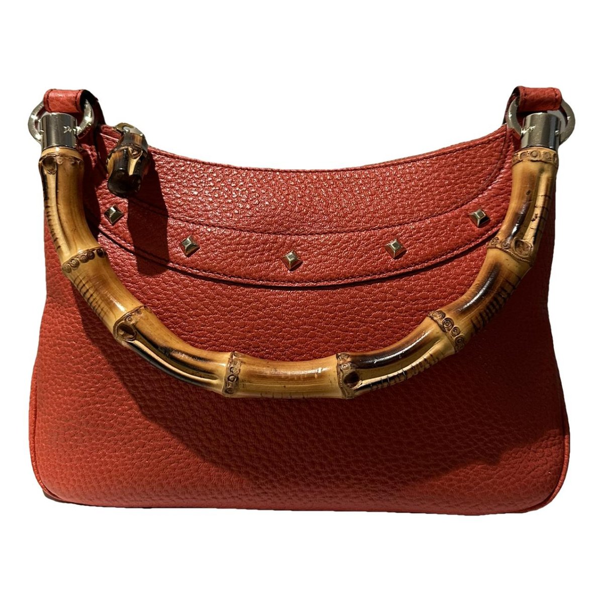 Bamboo Zip Top Handle leather handbag