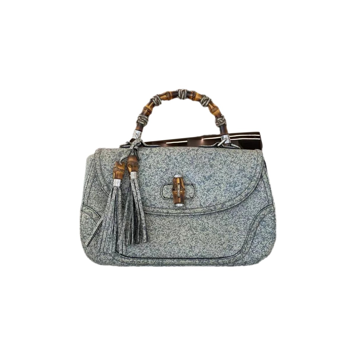 Convertible Pompon Bamboo Top Handle leather handbag