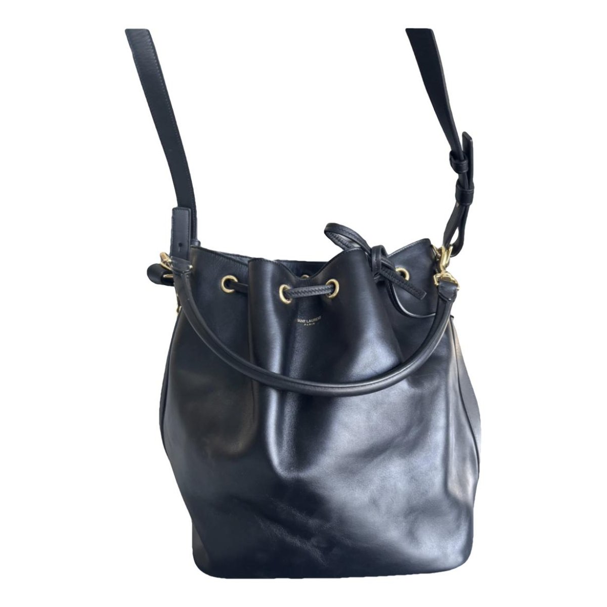 Monogram bucket leather handbag