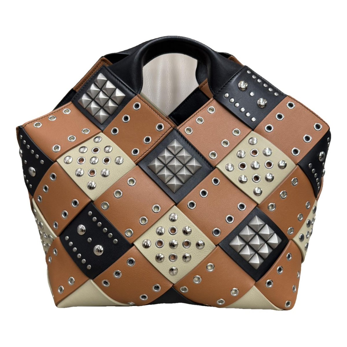 Woven basket bag leather tote