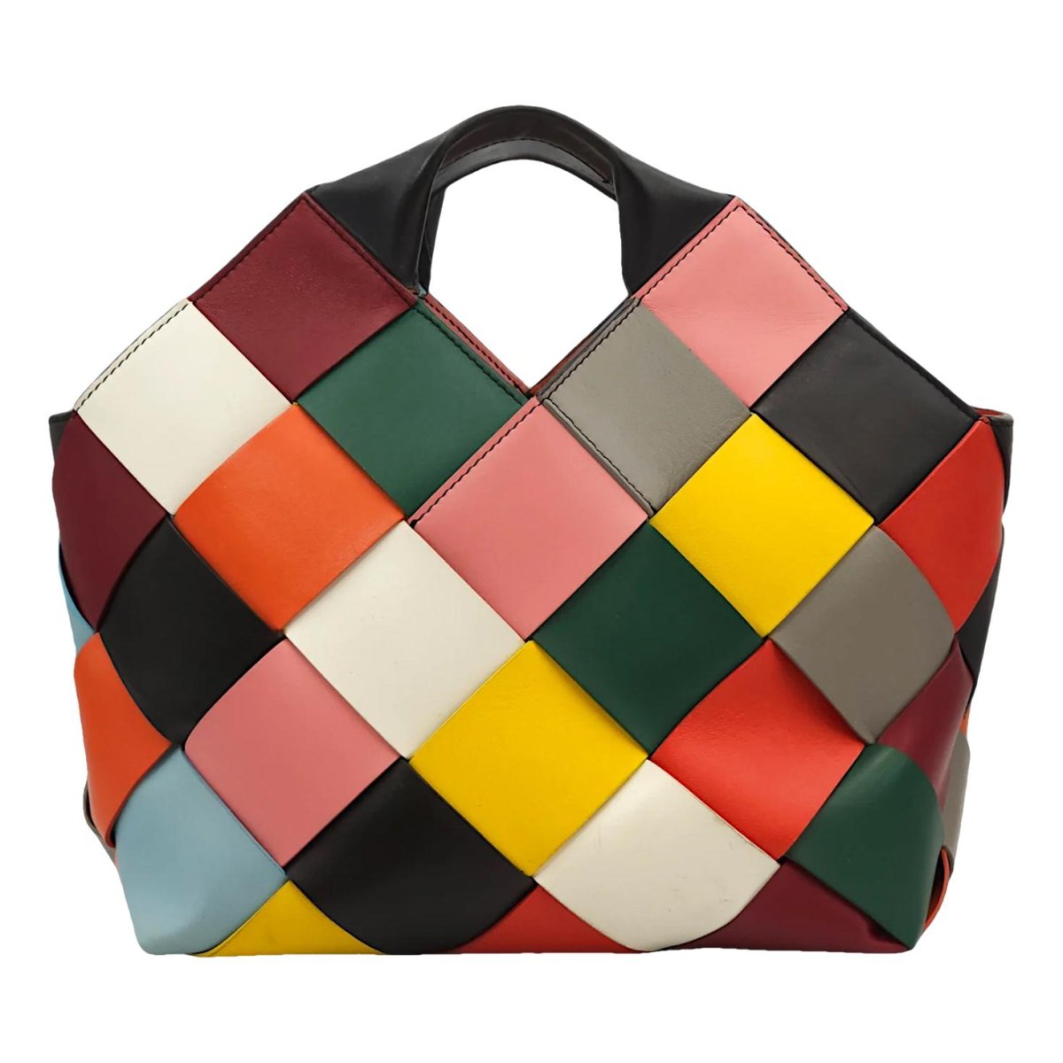Woven basket bag leather tote
