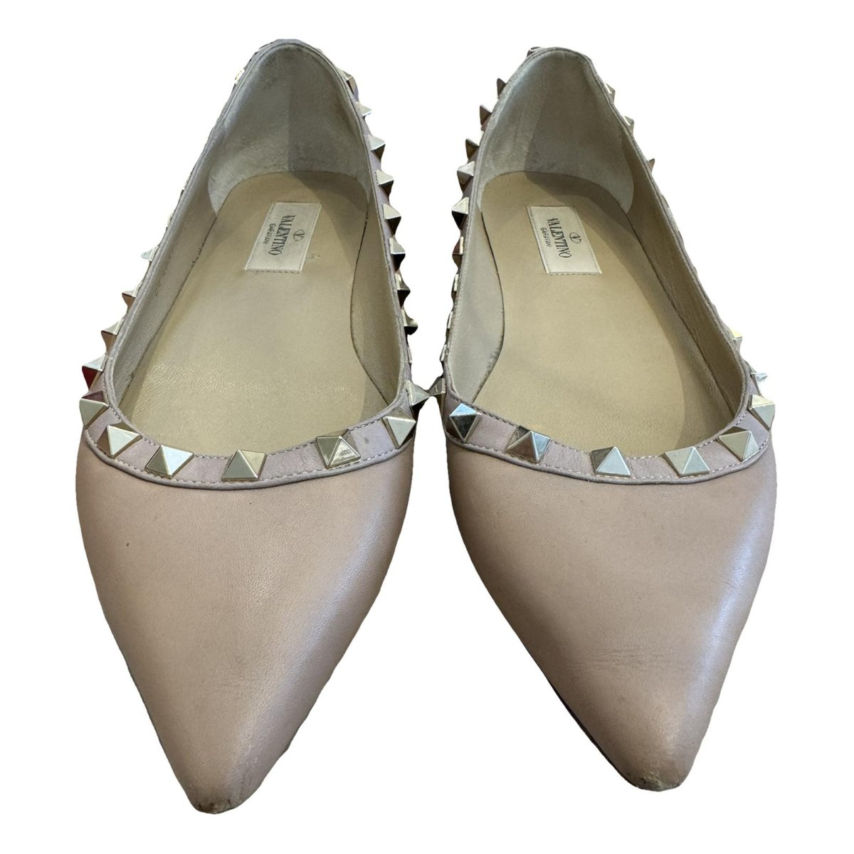 Rockstud leather ballet flats