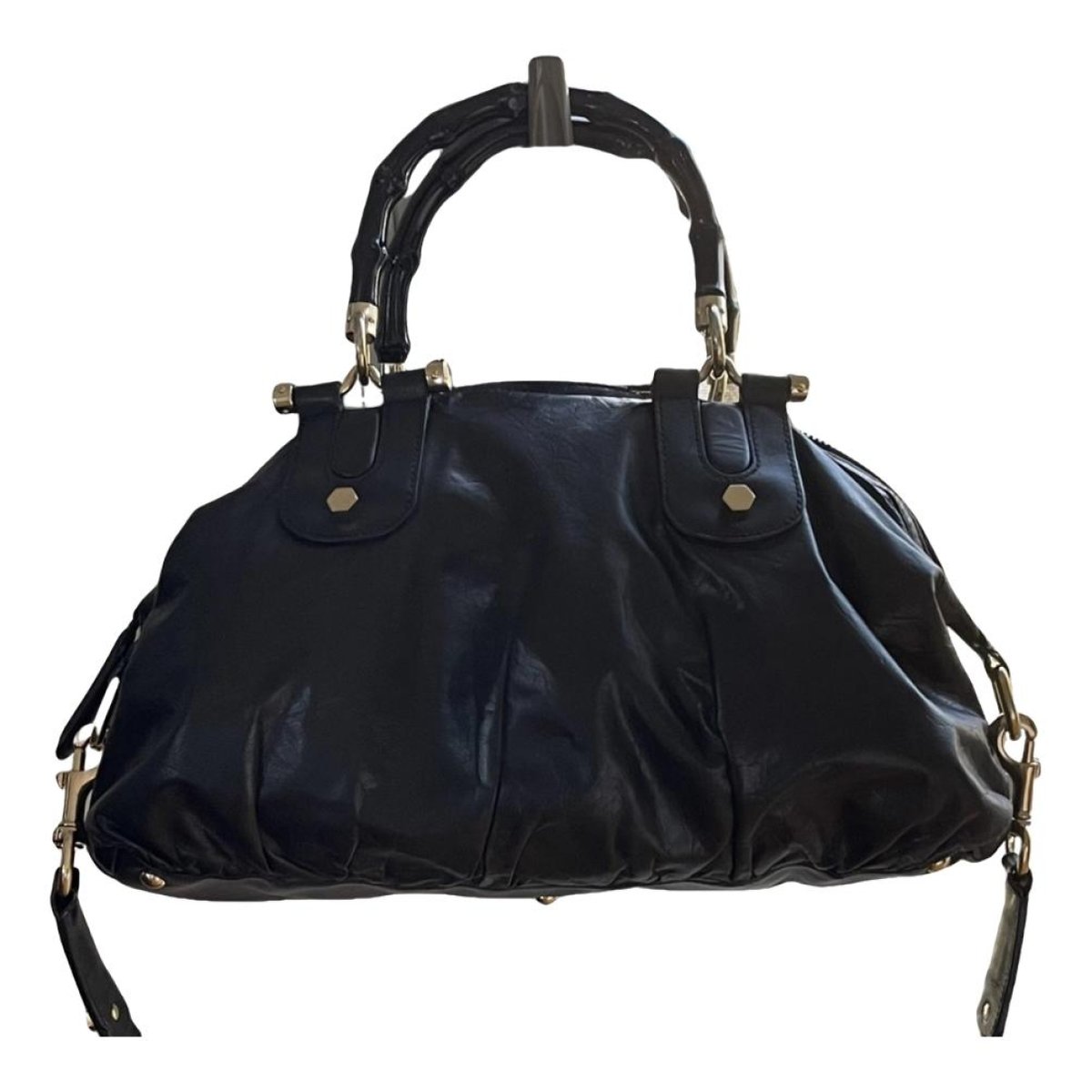 Bamboo Zip Top Handle leather handbag
