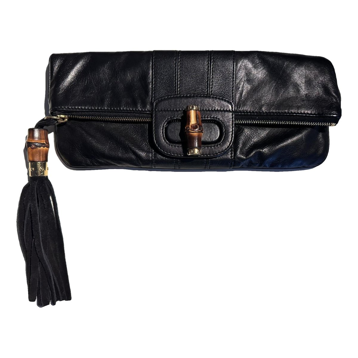 Bamboo leather clutch bag