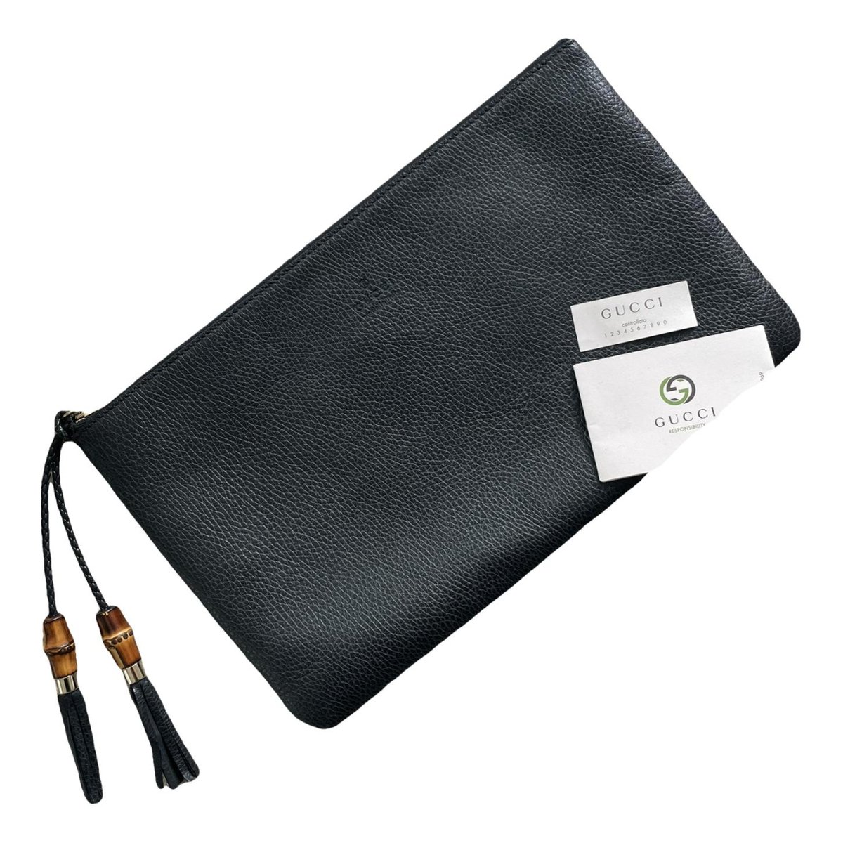 Bamboo leather clutch bag