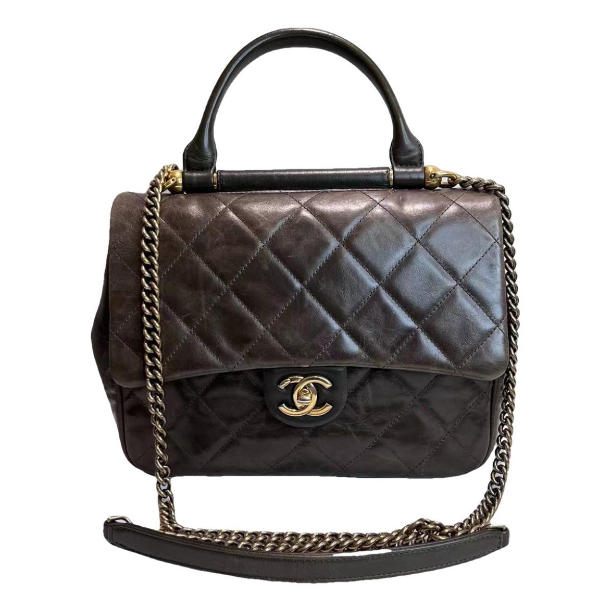Trendy CC Top Handle leather handbag