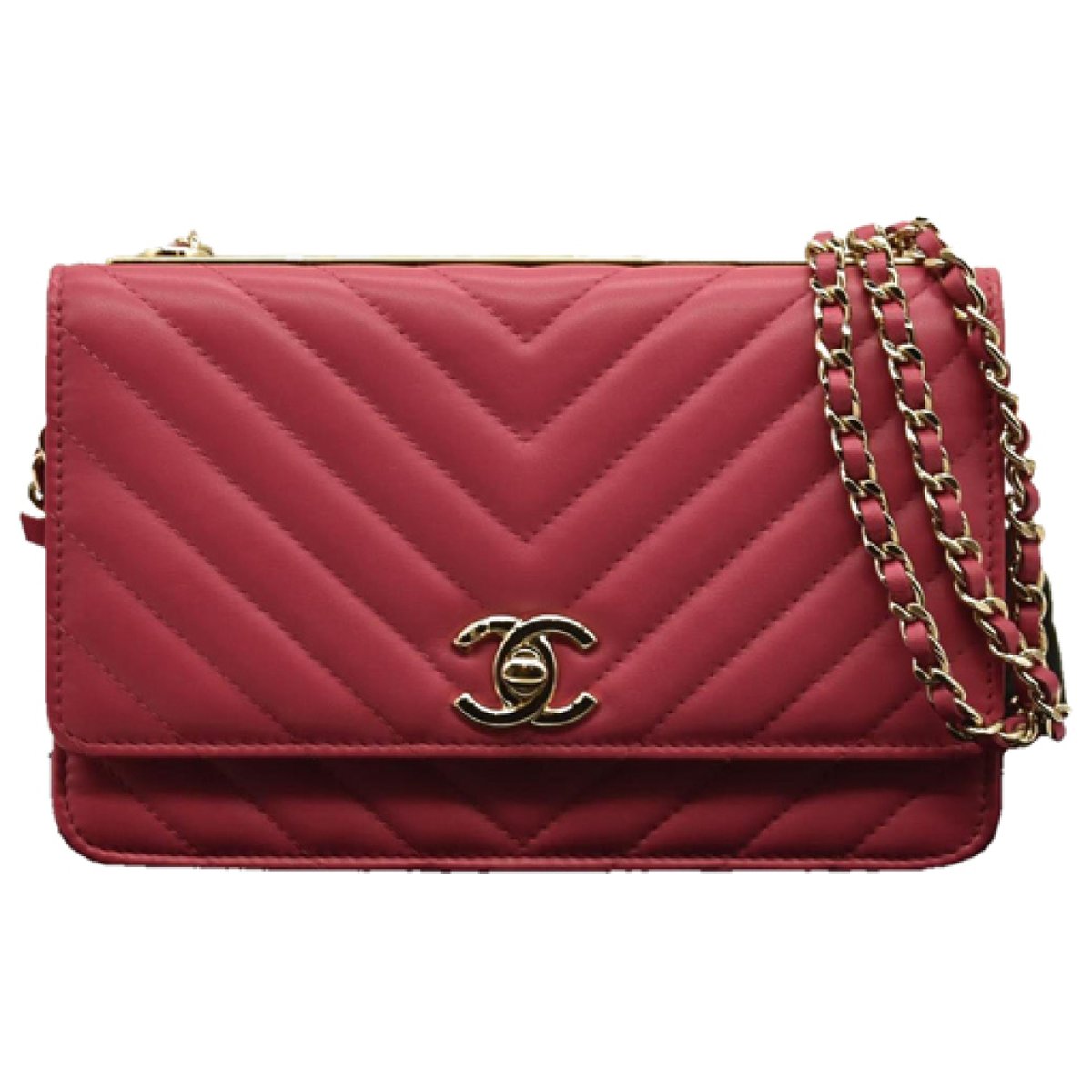 Trendy CC Wallet on Chain leather handbag
