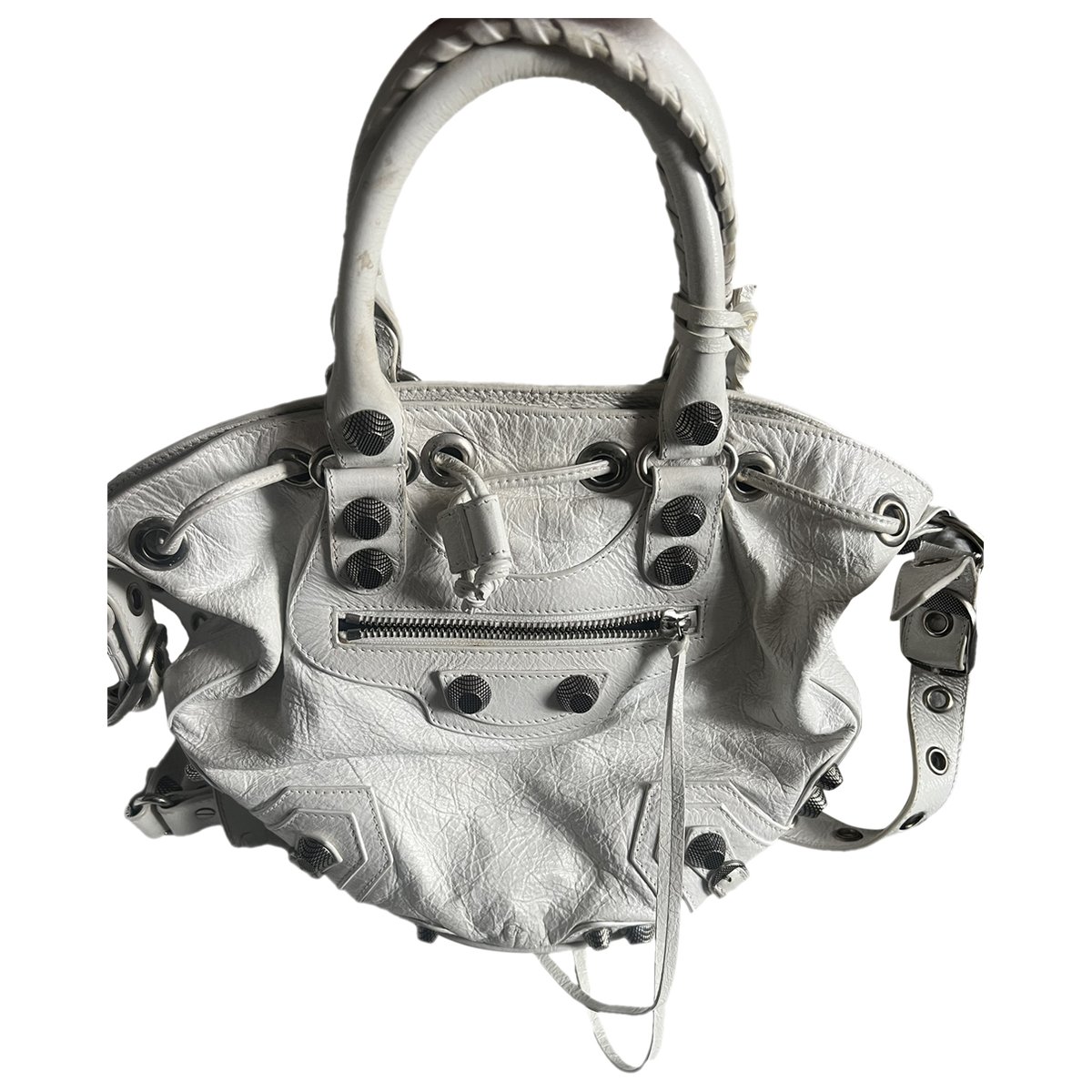 Pompon leather handbag