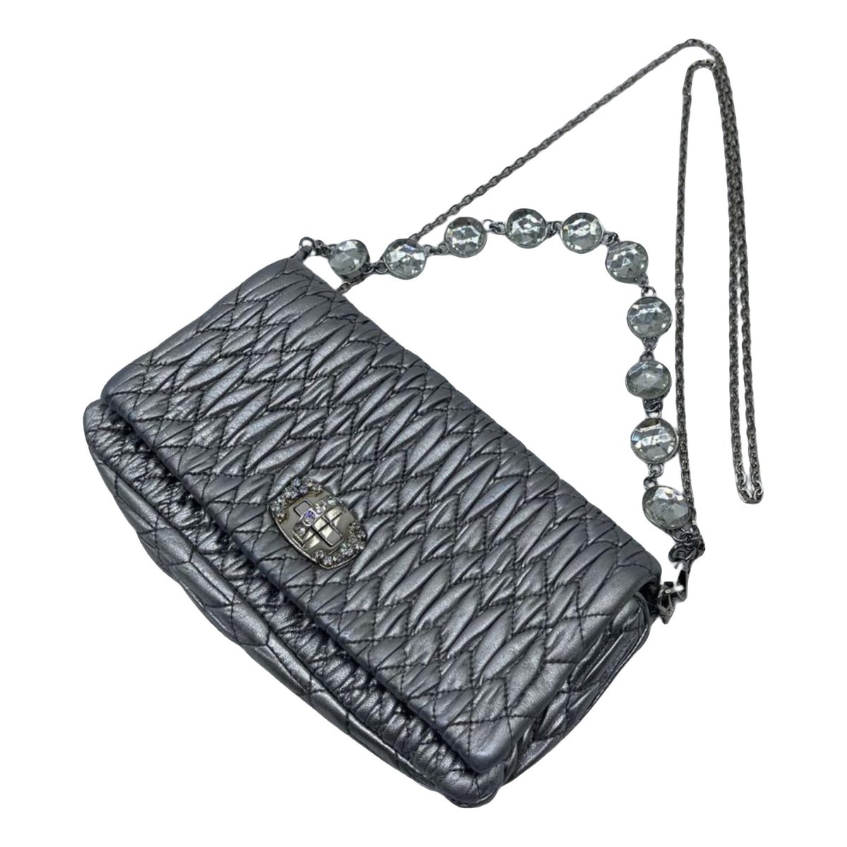 Miu Crystal leather clutch bag