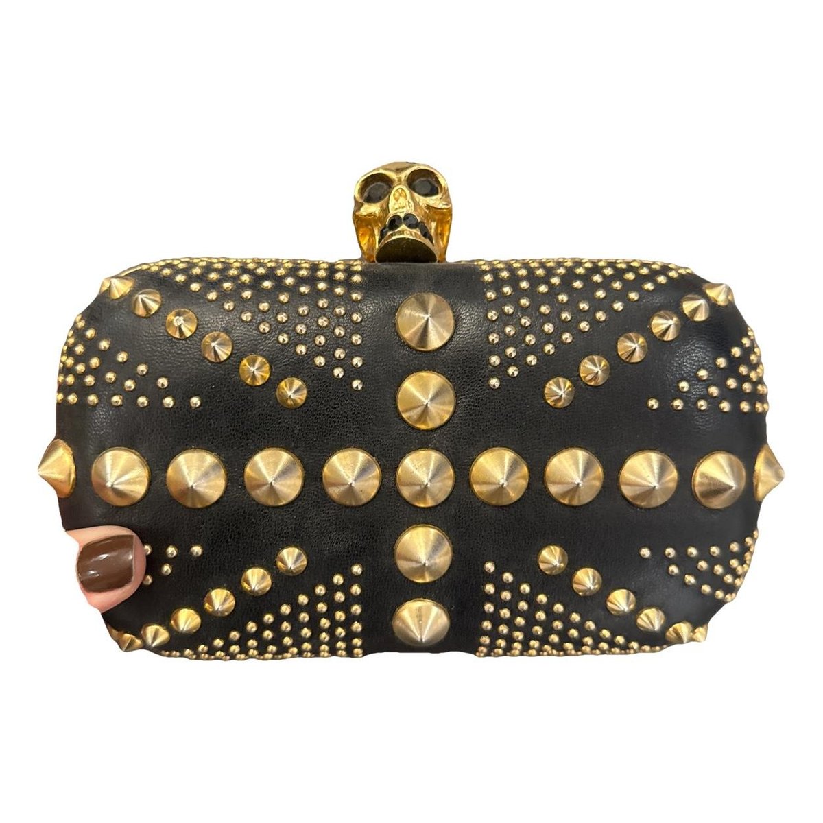 Skull leather clutch bag