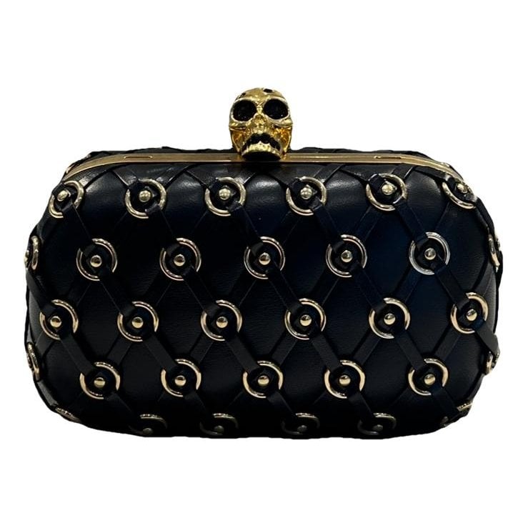 Skull leather clutch bag