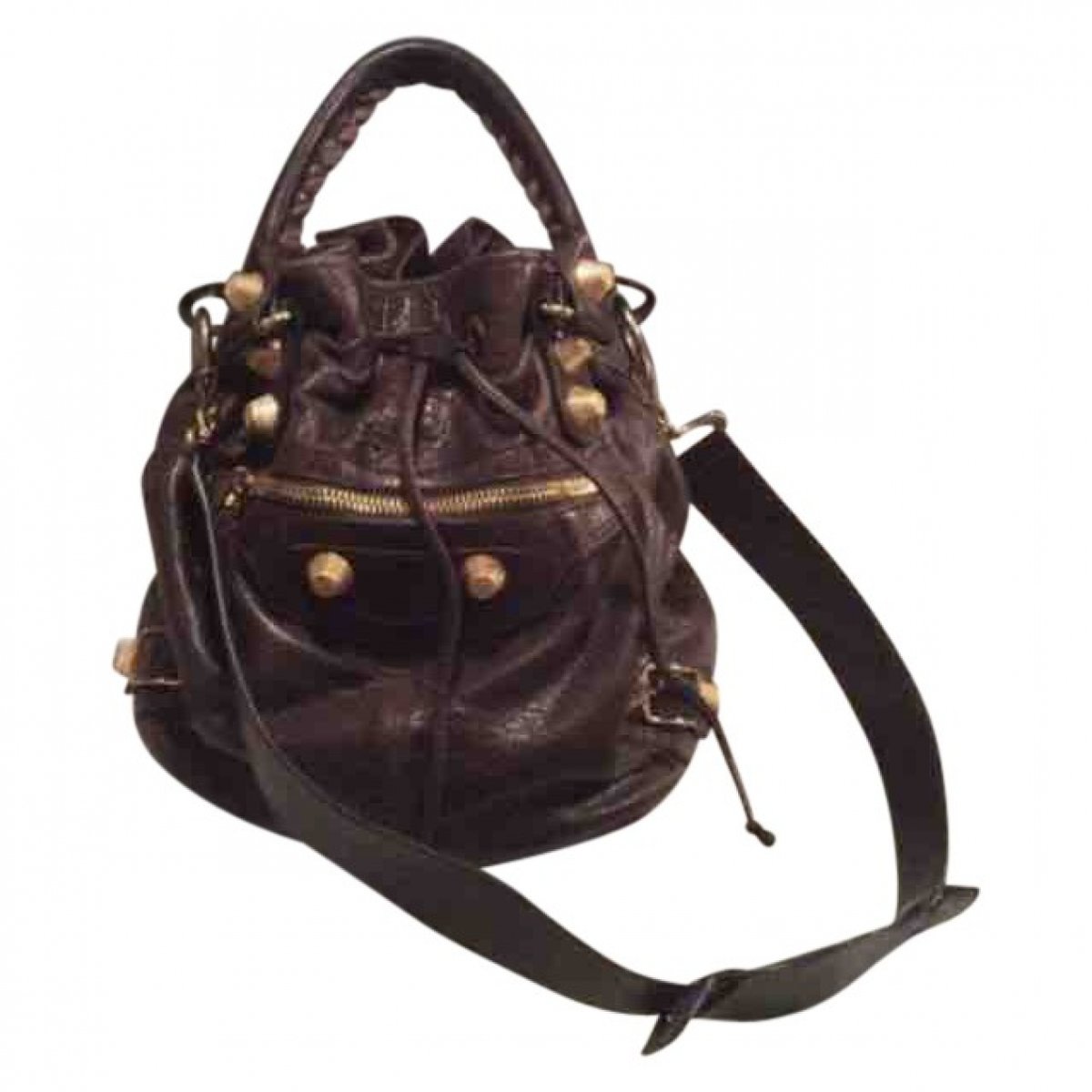 Pompon leather handbag
