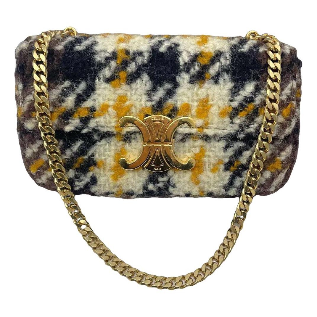 Triomphe chain velvet crossbody bag