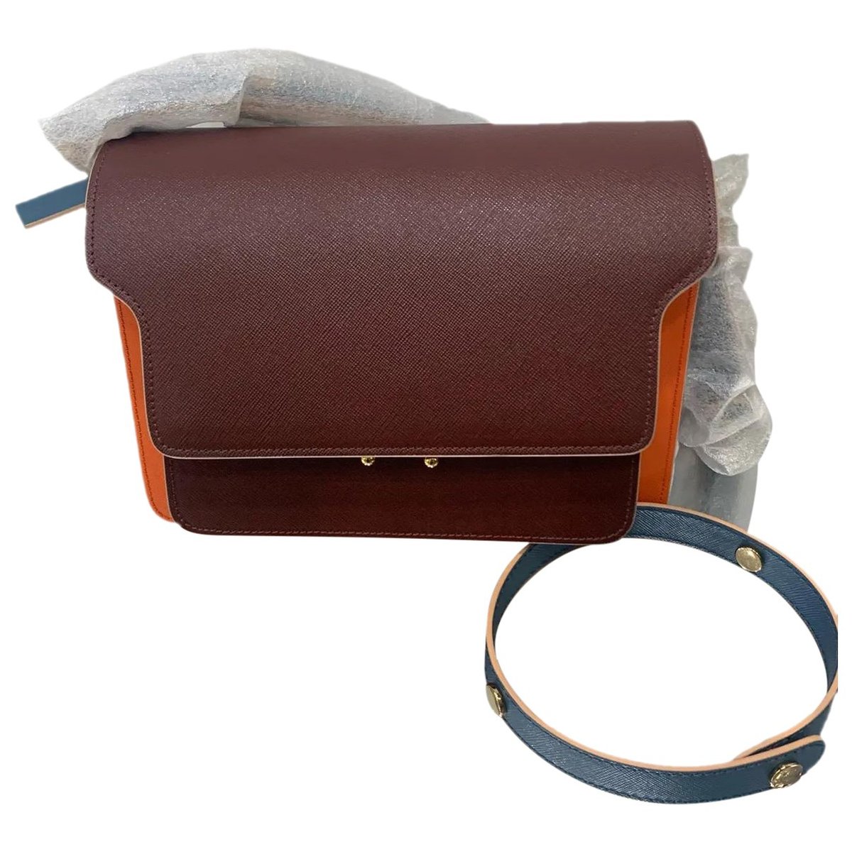 Trunk leather crossbody bag