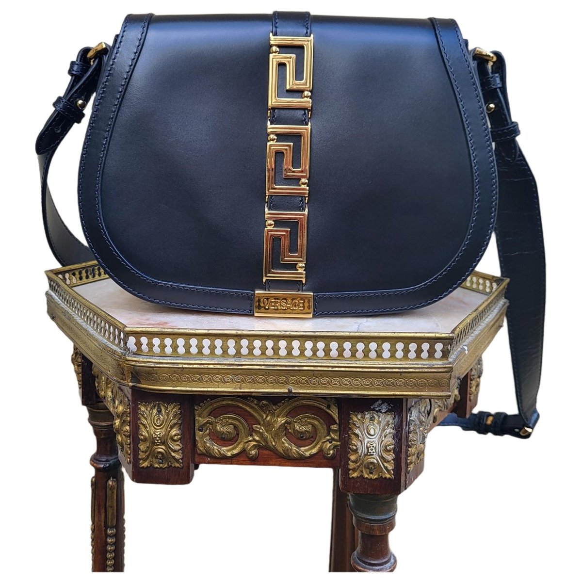 Greca Goddess leather crossbody bag