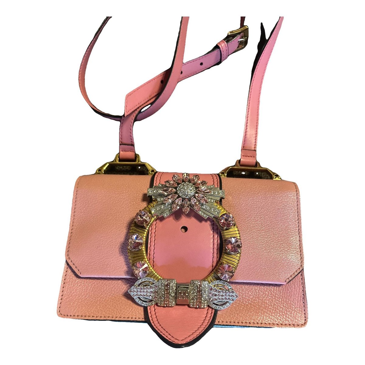 Miu Crystal leather clutch bag