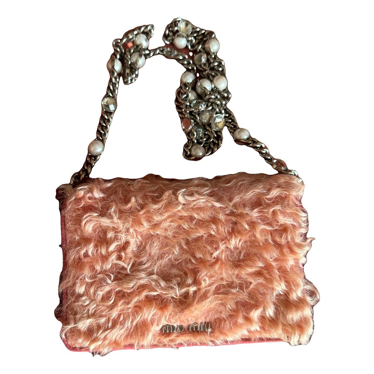 Miu Crystal mongolian lamb clutch bag