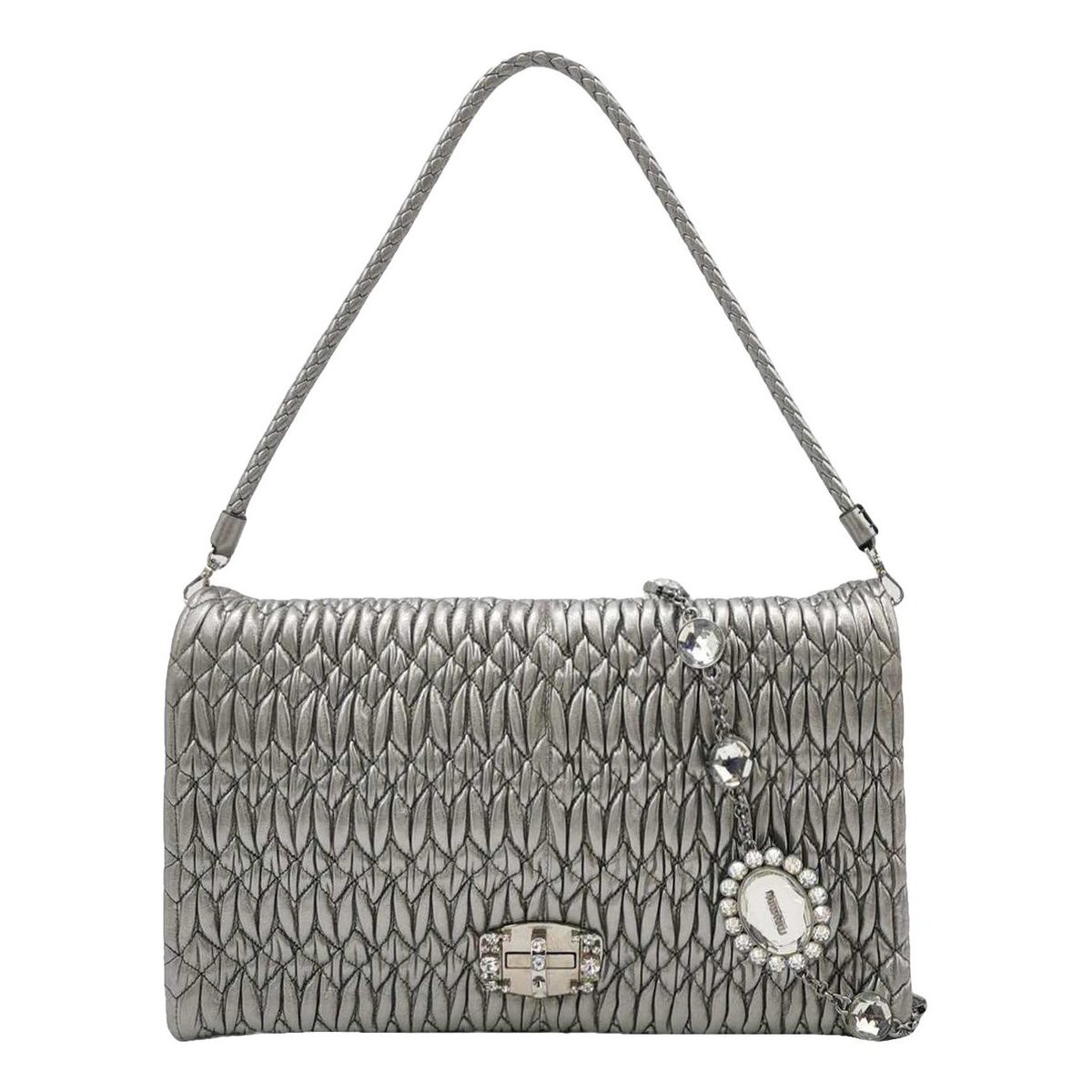 Miu Crystal leather clutch bag