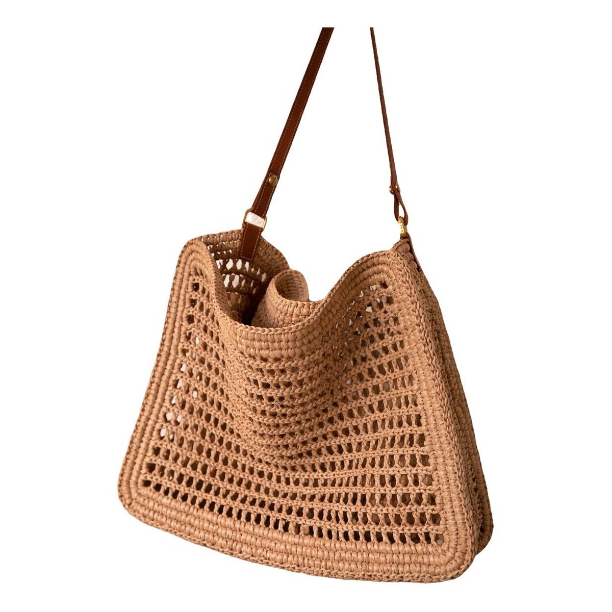 Crochet leather tote