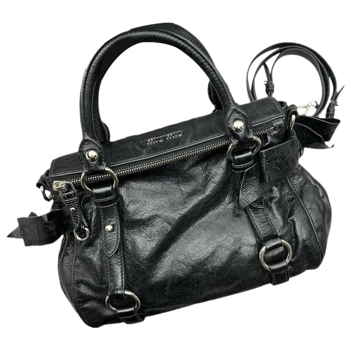 Bow bag leather handbag