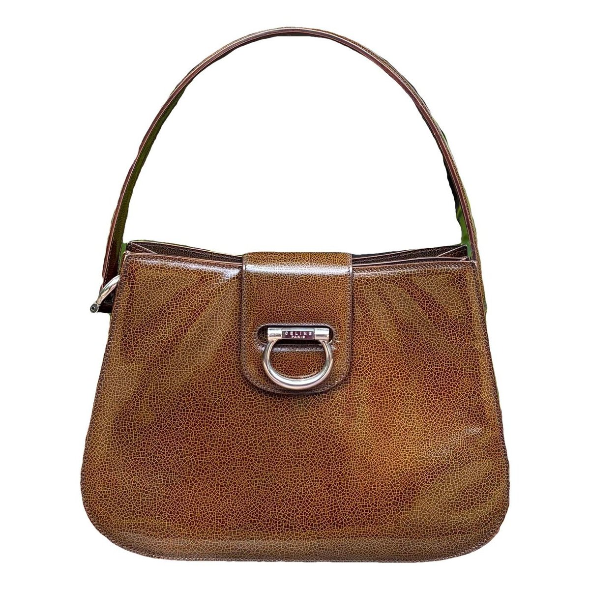 Clasp patent leather handbag