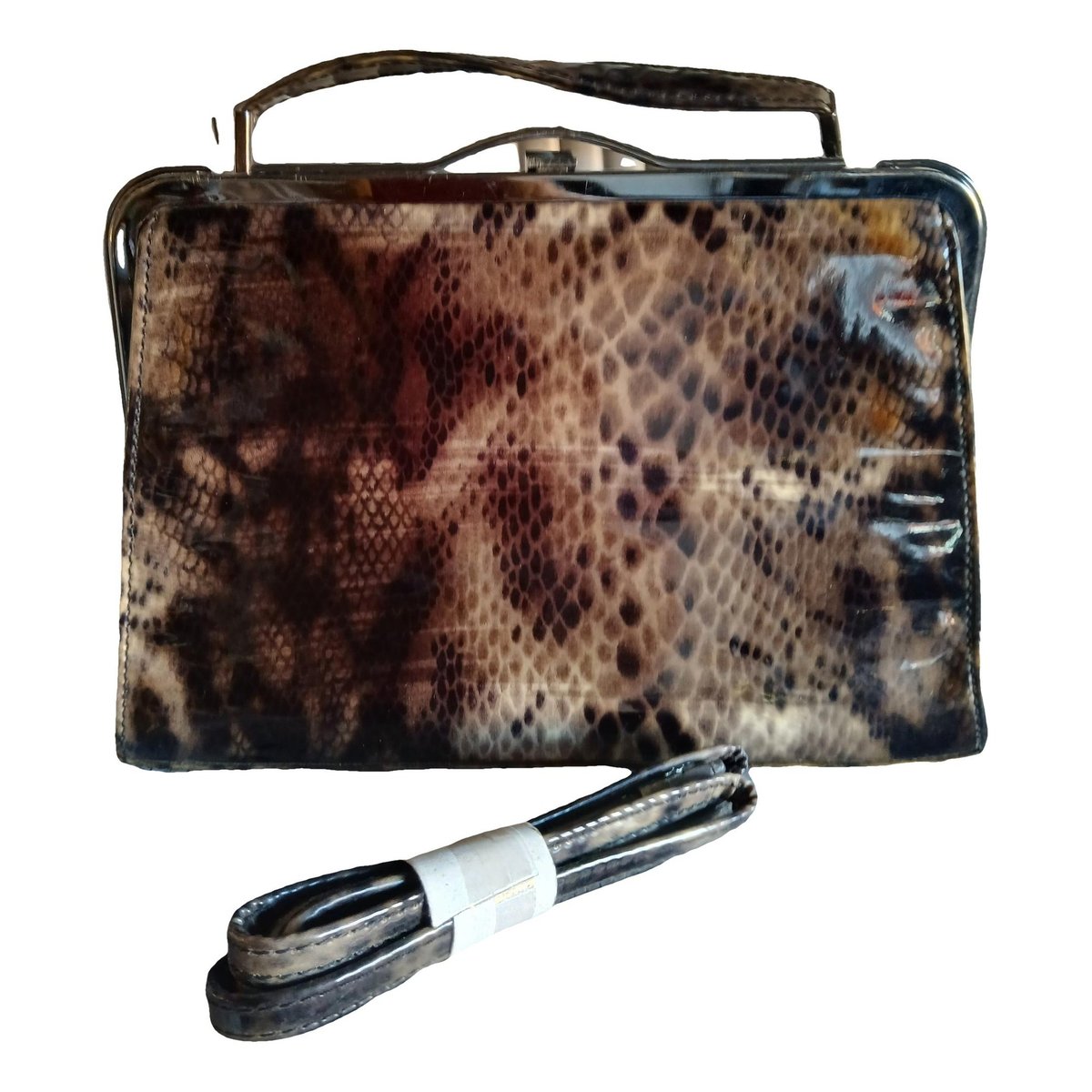 Crochet patent leather handbag