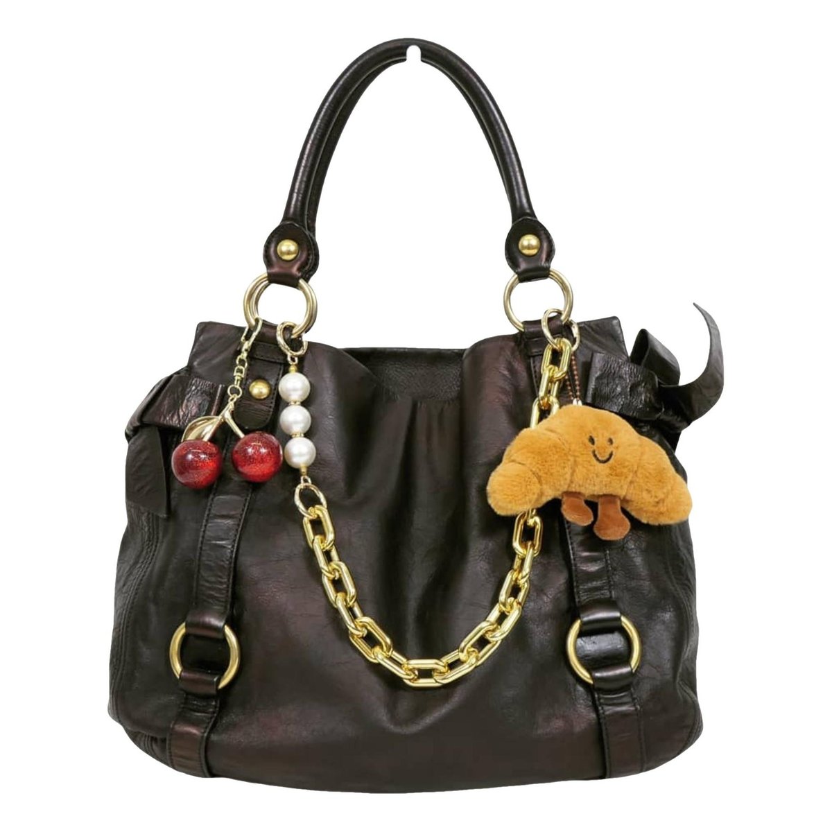 Bow bag leather handbag