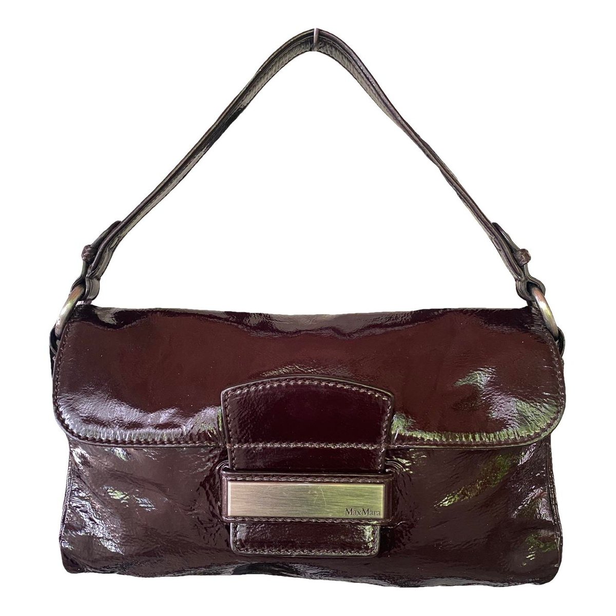 Marine patent leather handbag