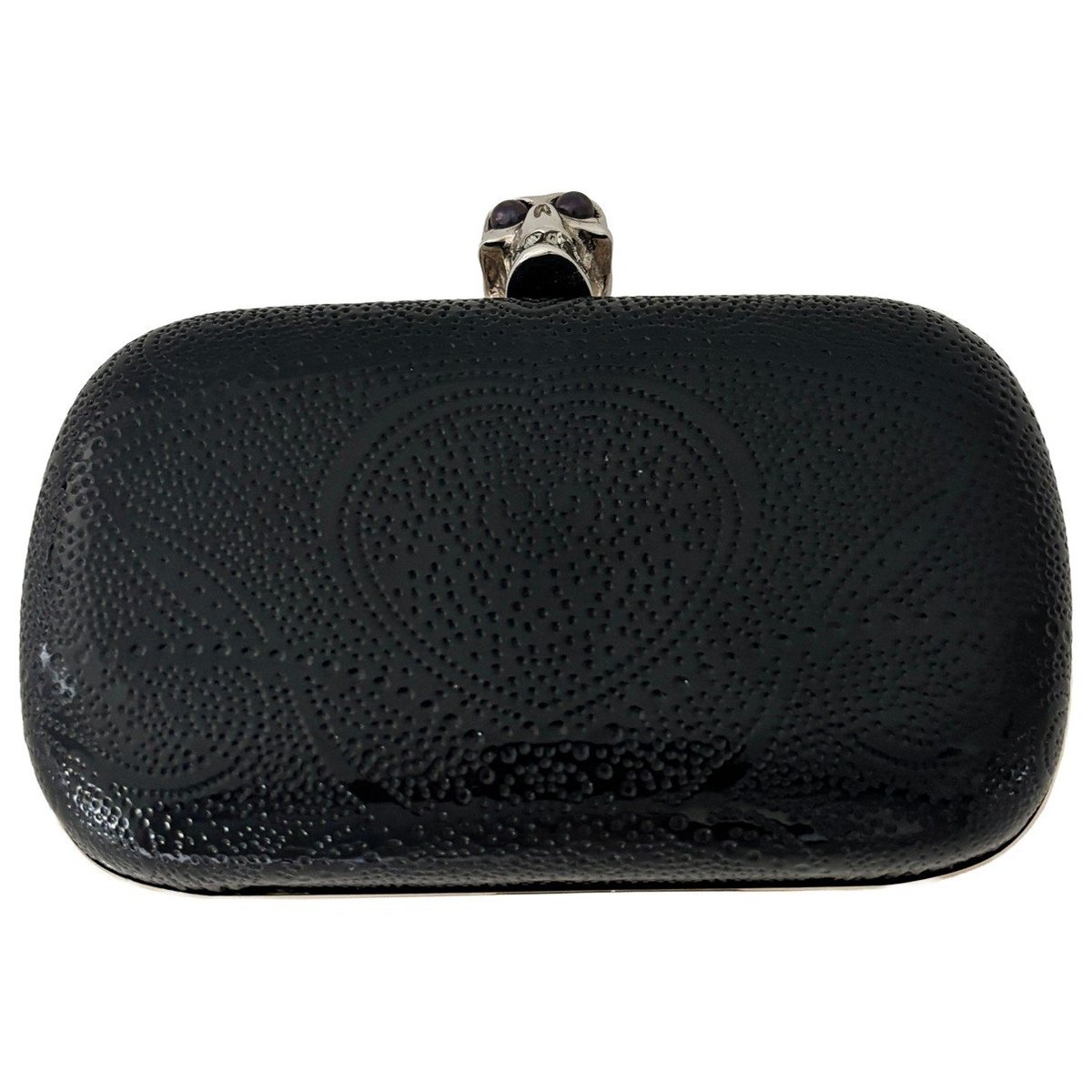 Skull patent leather clutch bag