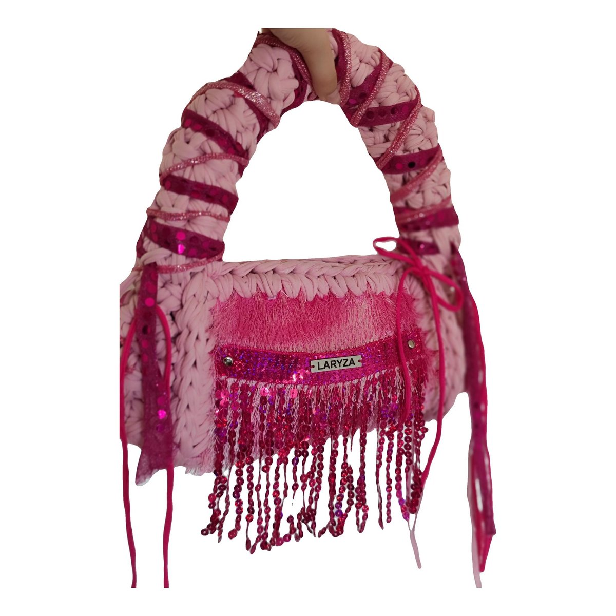 Crochet faux fur handbag