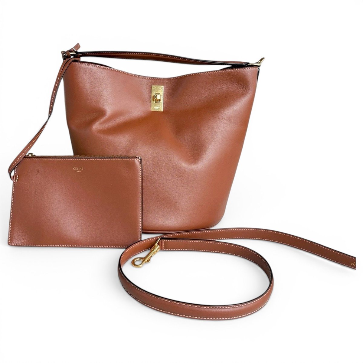 Clasp Bucket leather handbag