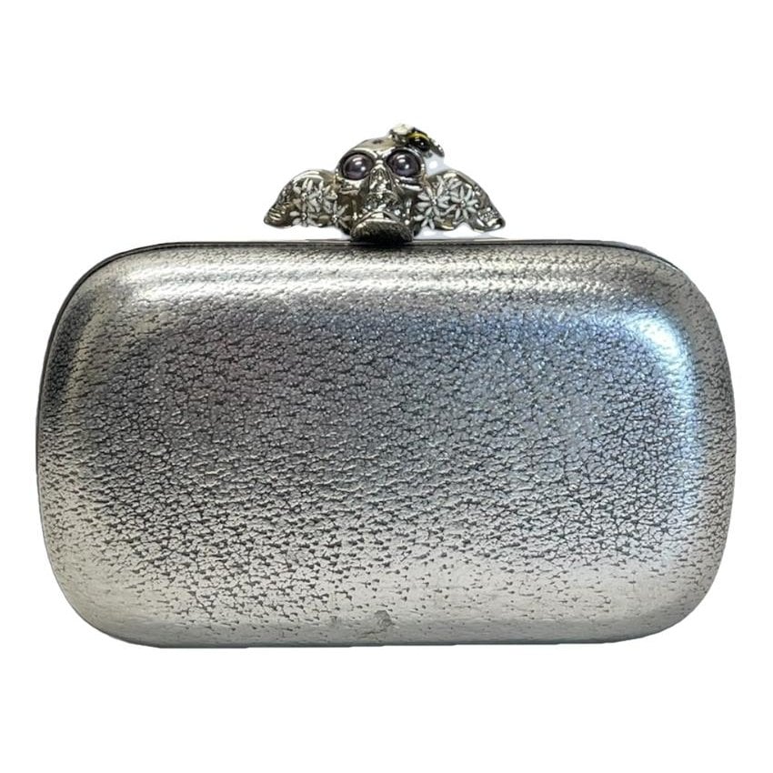 Skull leather clutch bag