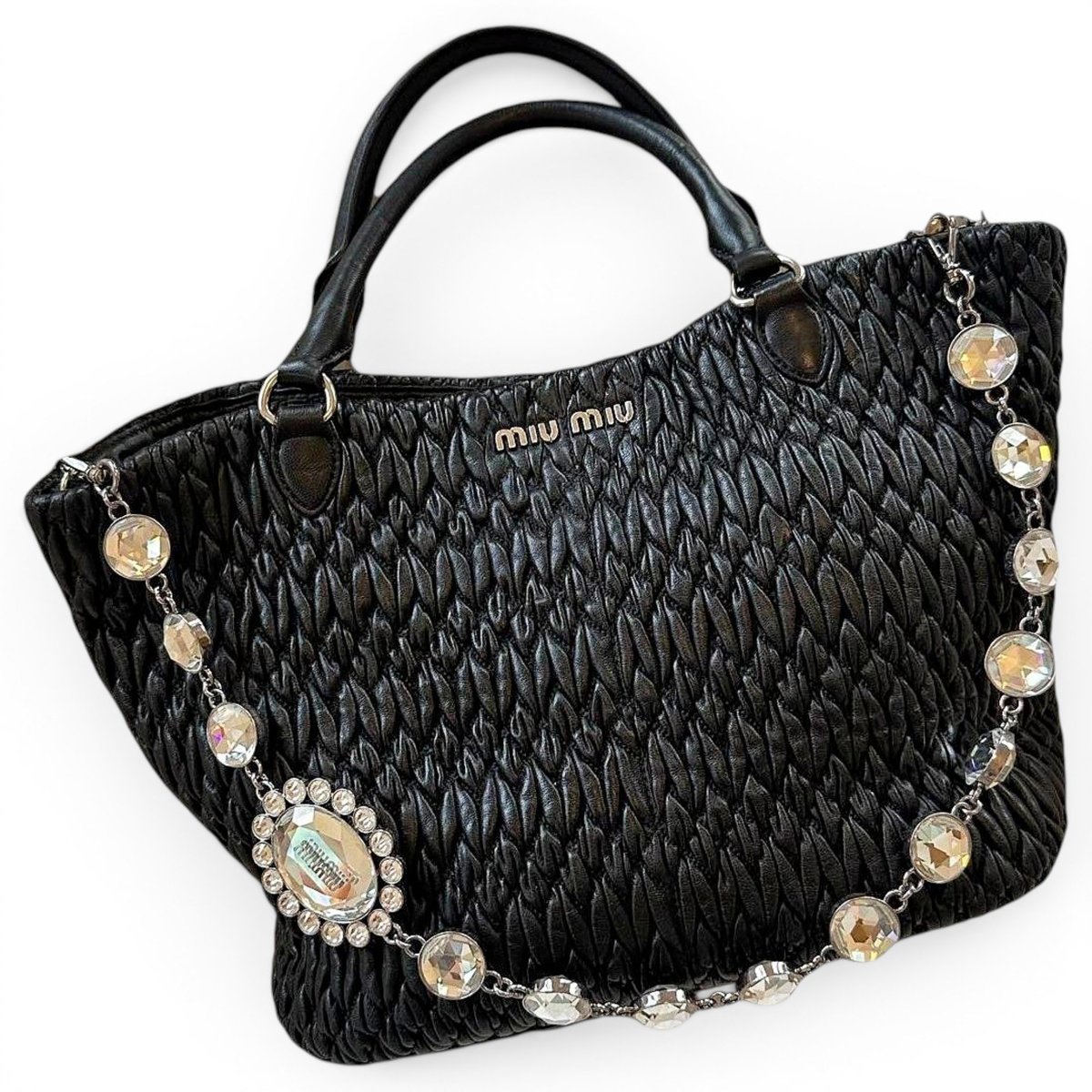 Miu Crystal leather tote