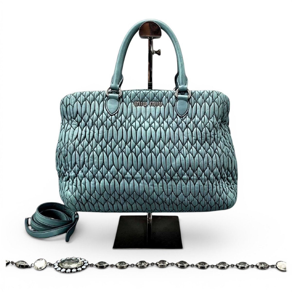 Miu Crystal leather handbag