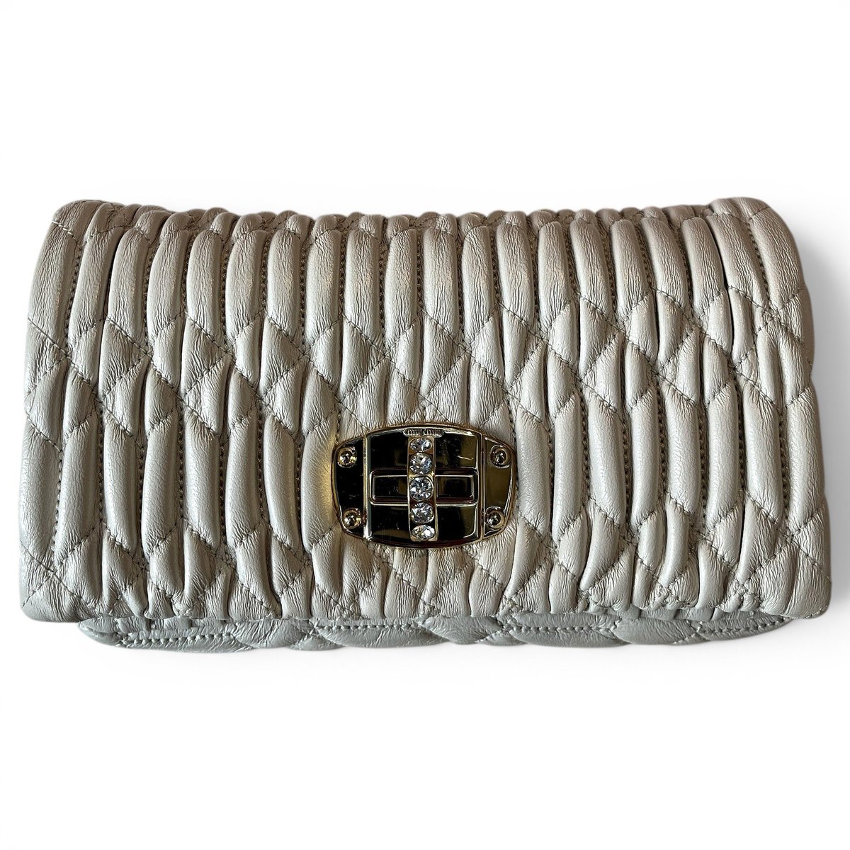 Miu Crystal leather clutch bag
