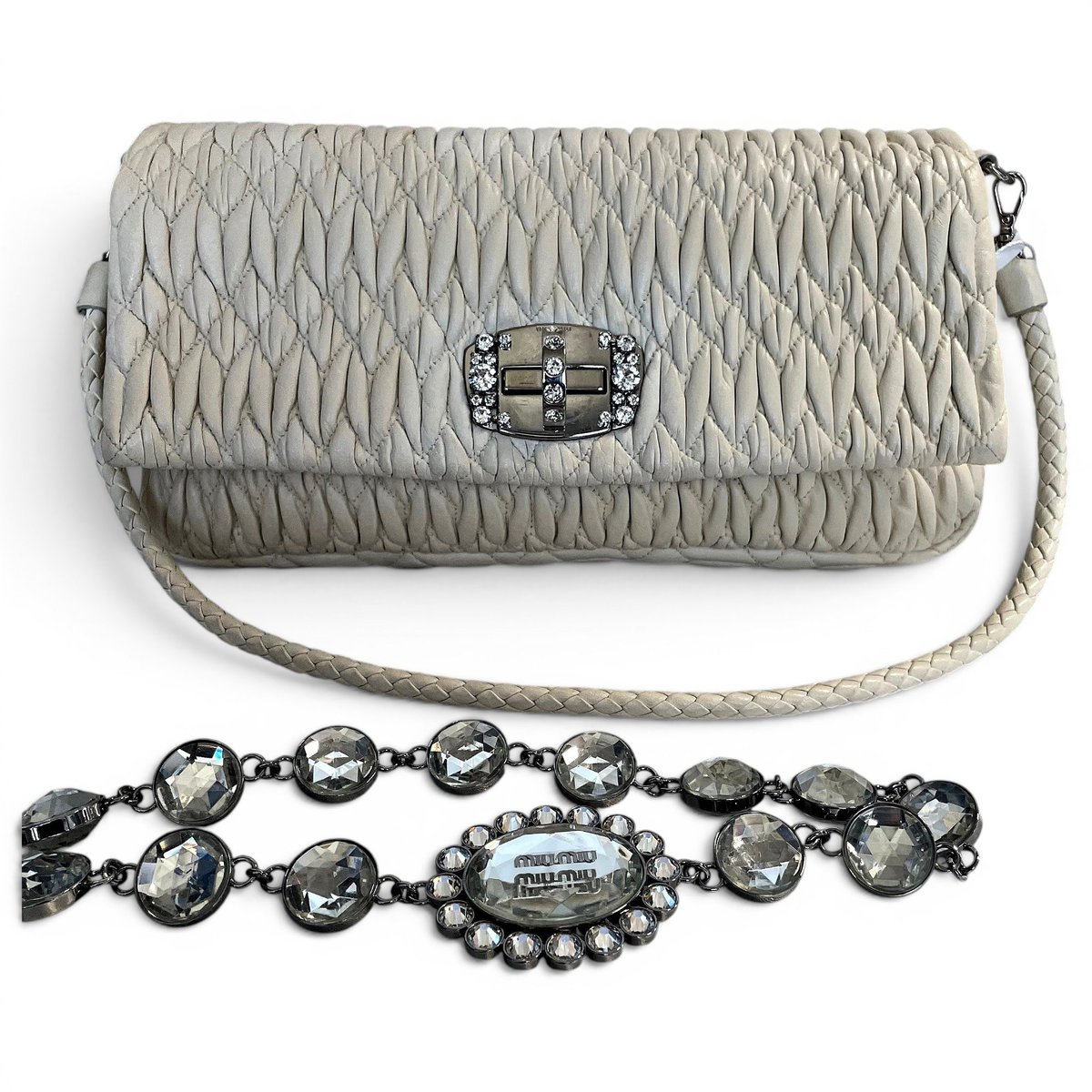 Miu Crystal leather handbag