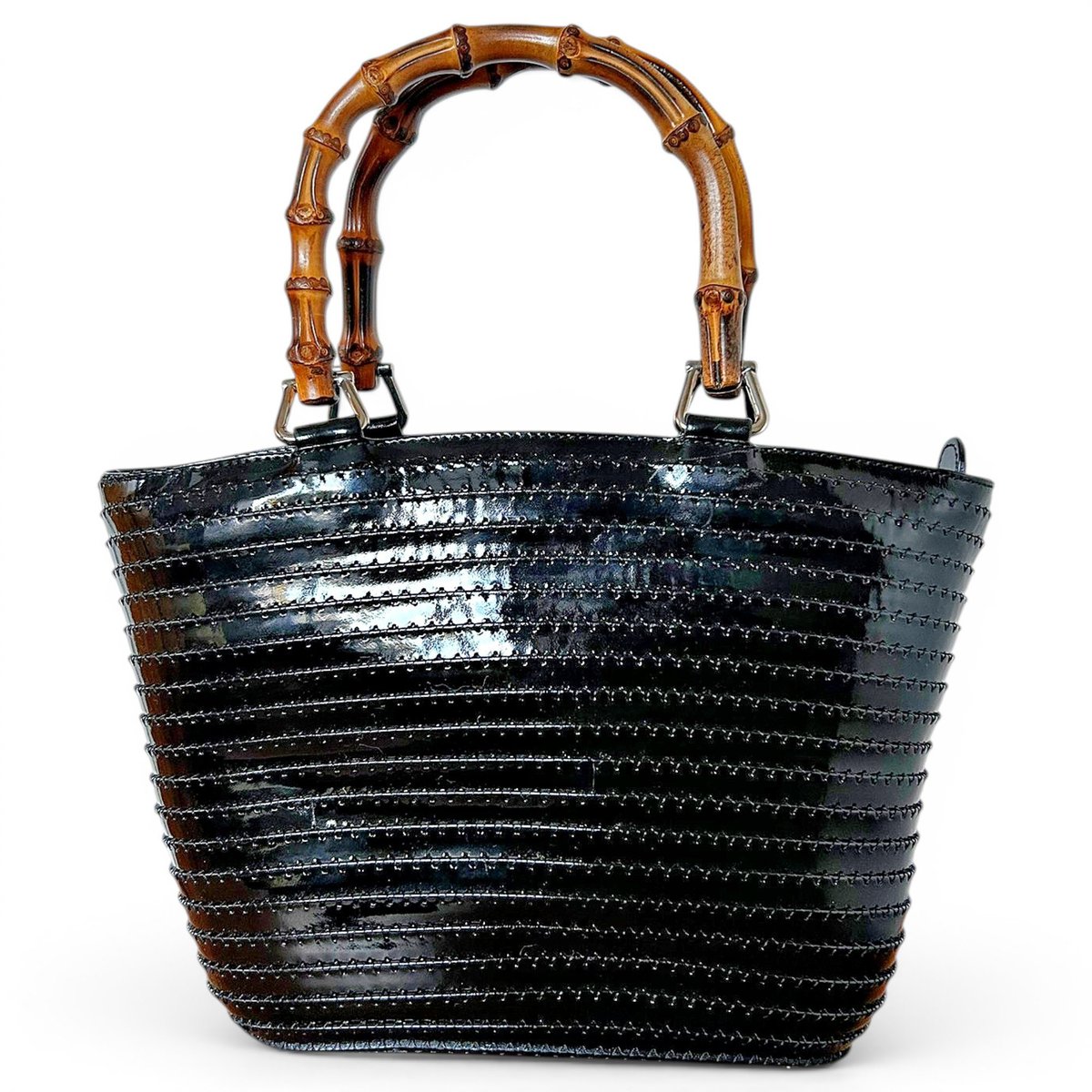 Bamboo patent leather handbag