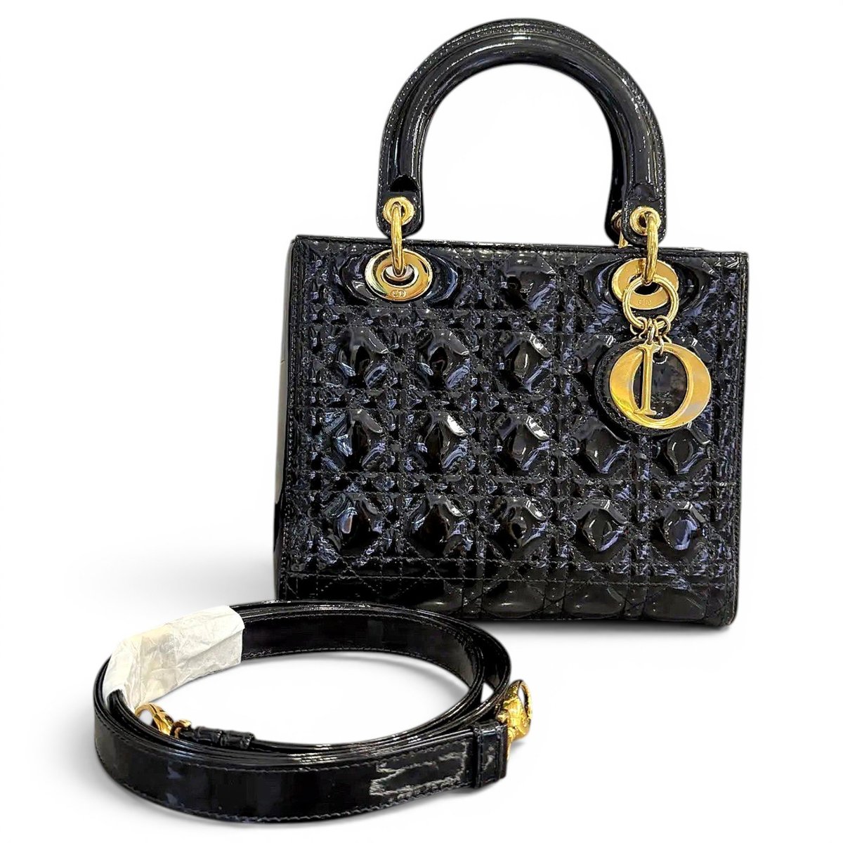 Lady Dior patent leather handbag
