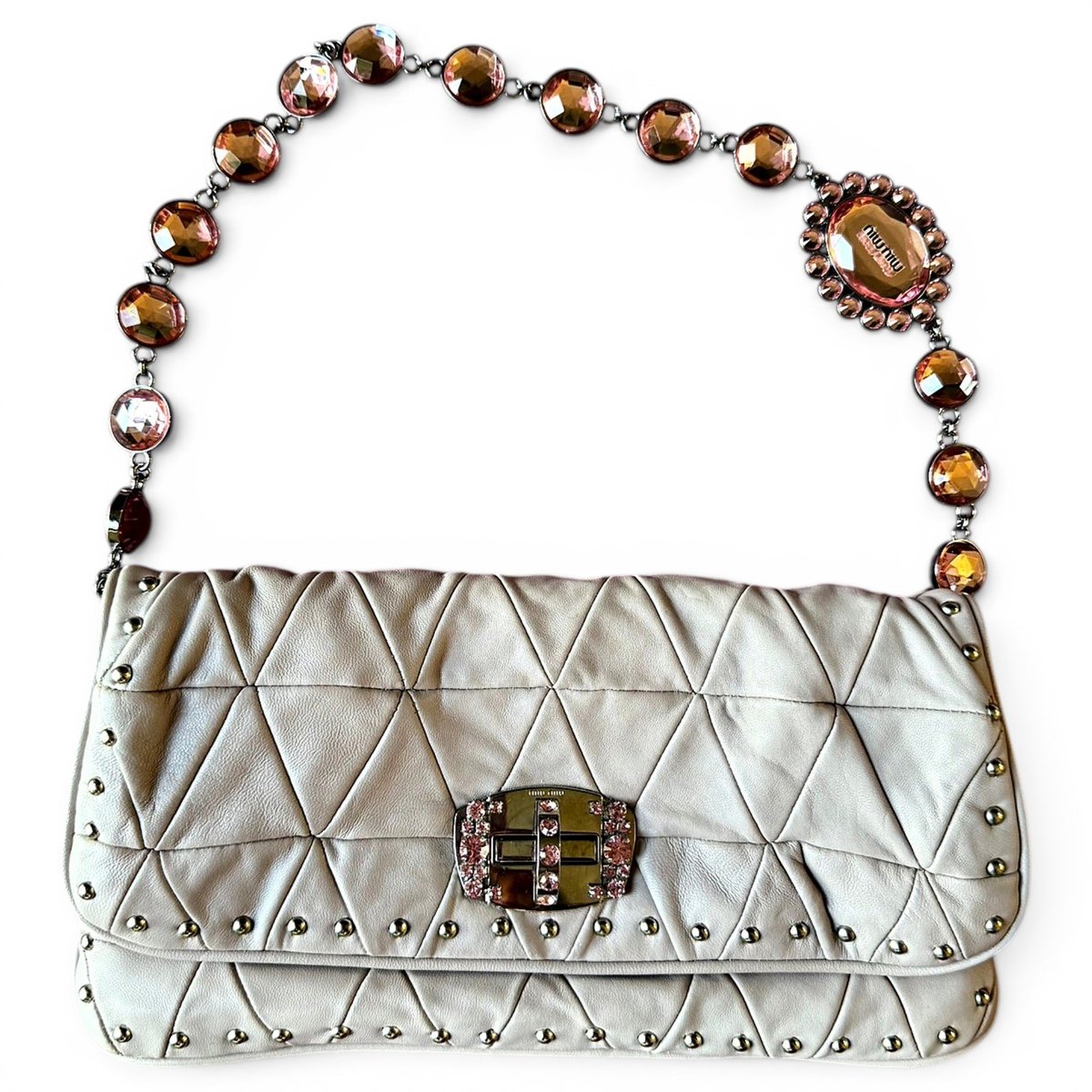Miu Crystal leather clutch bag