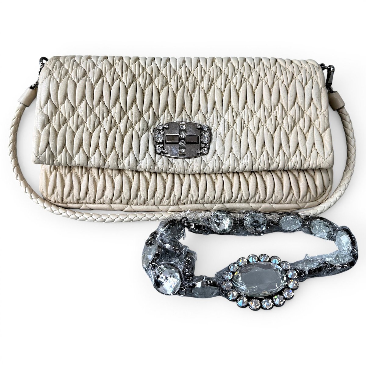 Miu Crystal leather handbag