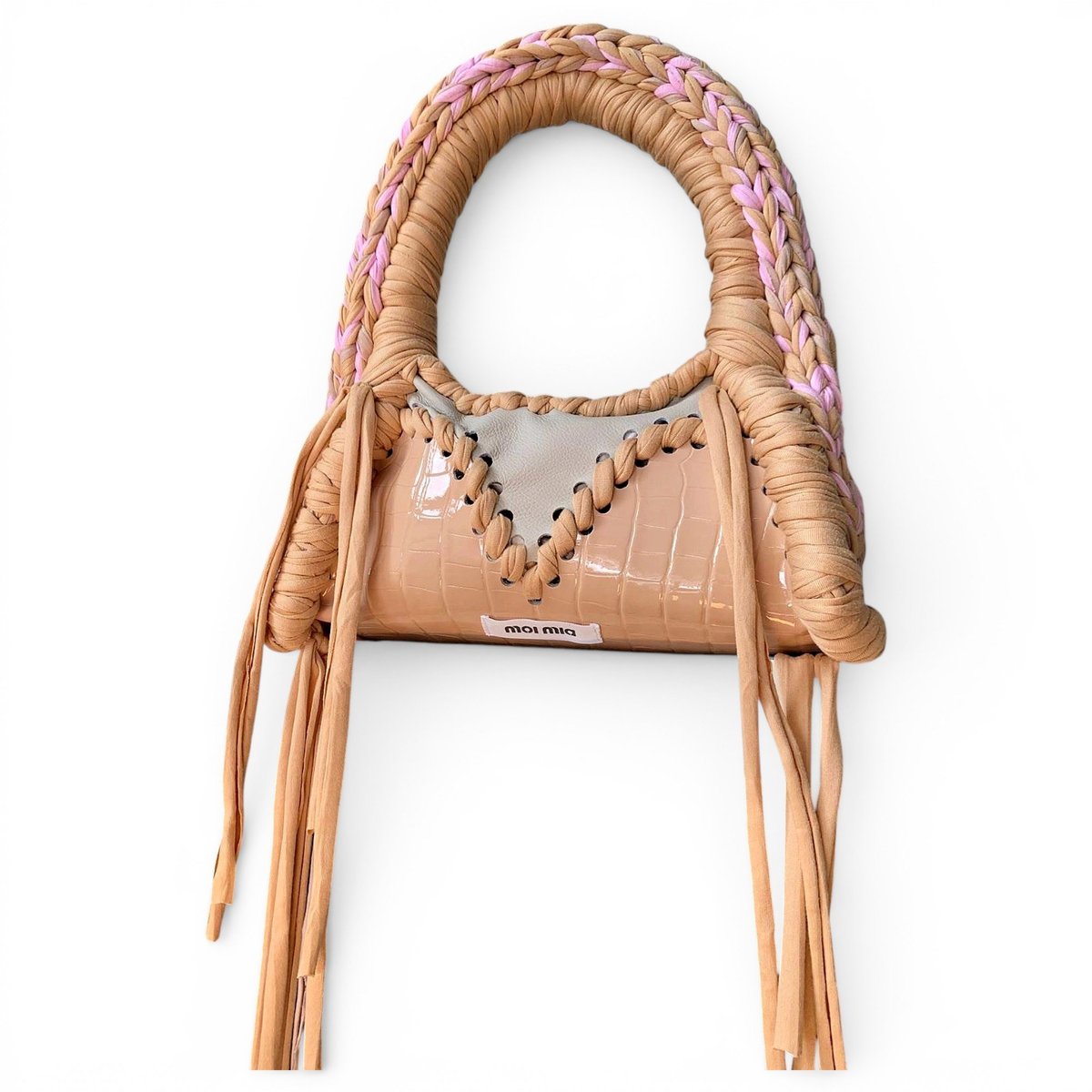 Crochet leather handbag