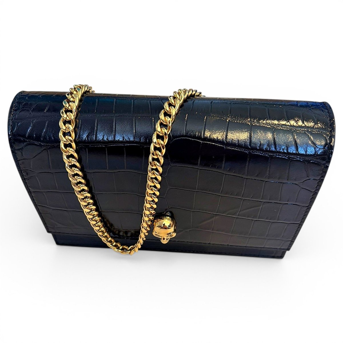 Skull leather clutch bag