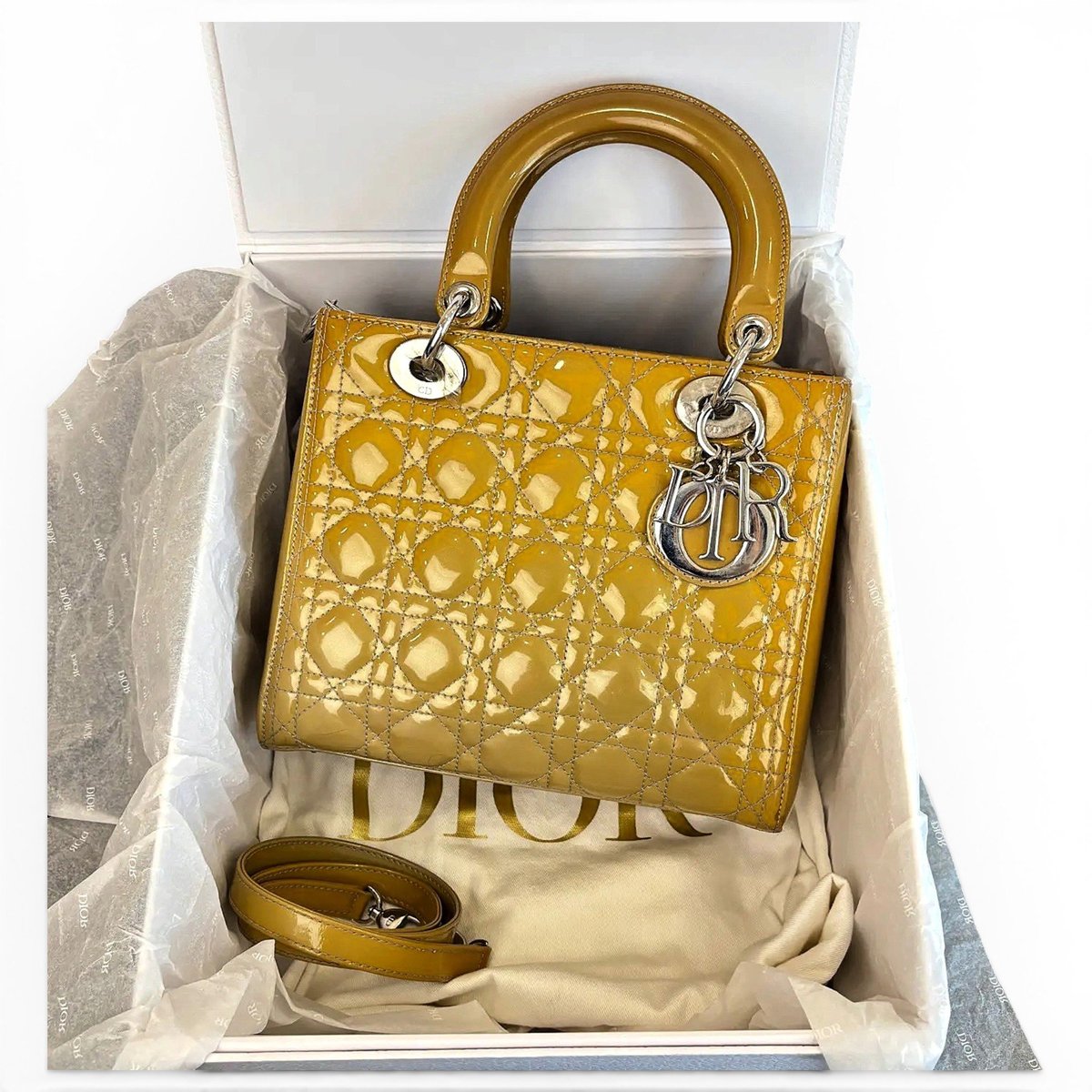 Lady Dior patent leather handbag